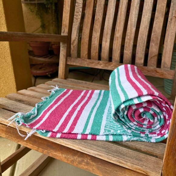 Fuchsia Boho Throw Blanket Handmade Mexico Falsa Serape - Picture 1 of 4